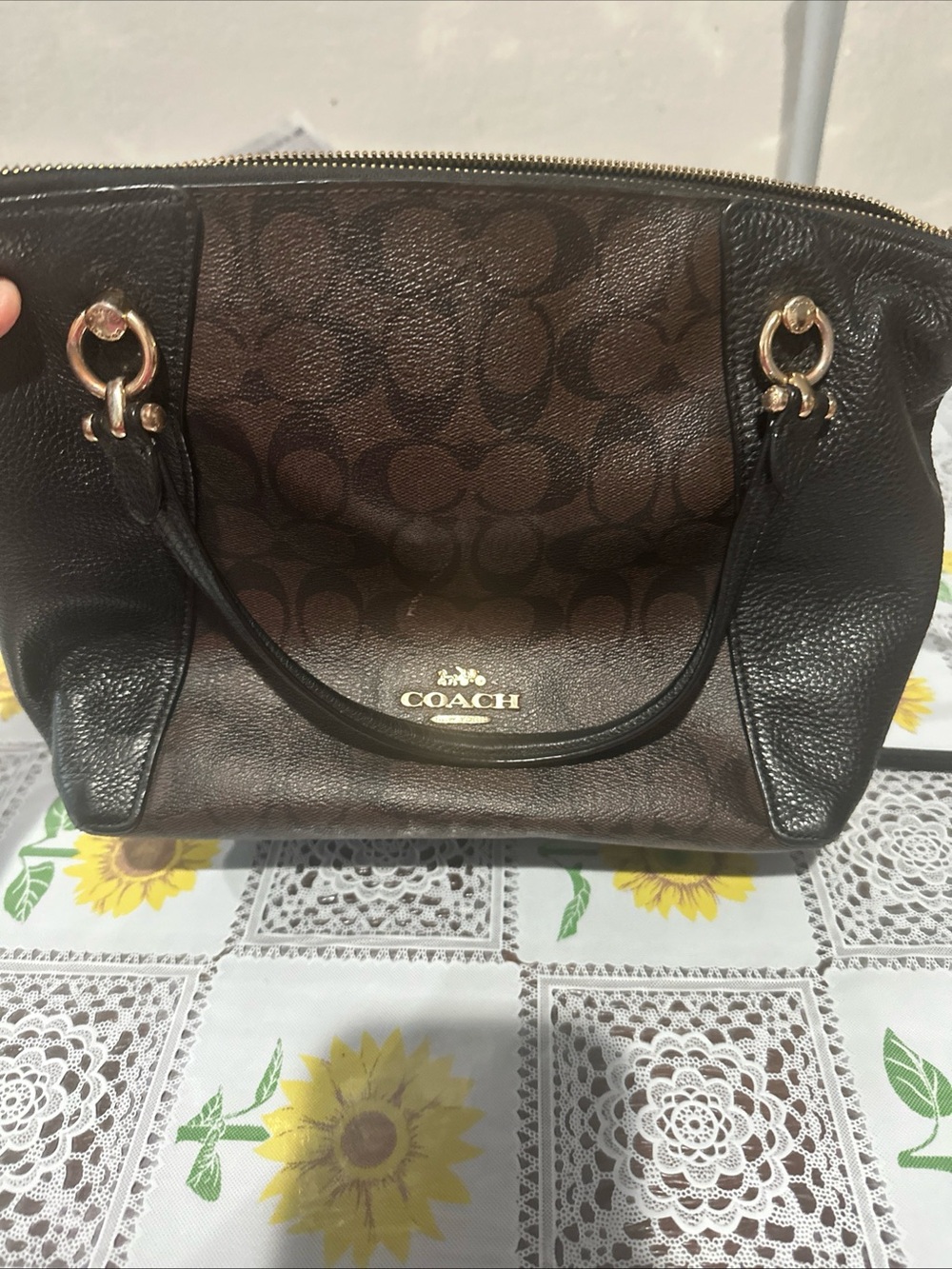 Coach Brown Signature Leather Shoulder Bag - Brown/Black